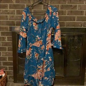 Blue floral off the shoulder dress
